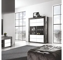 Vetrina 2 ante Ossido con frontali in Bianco lucido serigrafato, made in Italy