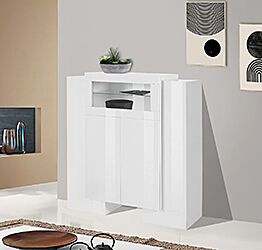 Vetrinetta di design 4 ante una ribalta, finitura Bianco laccato lucido