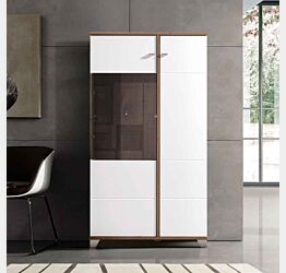 Mobile 2 ante con vetro, finitura Quercia e Bianco