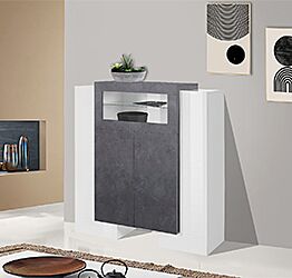 Vetrinetta di design 4 ante una ribalta, finitura Ardesia e Bianco laccato lucido