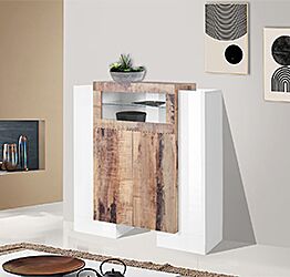 Vetrinetta di design 4 ante una ribalta, finitura Pero e Bianco laccato lucido