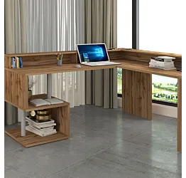 Scrivania angolare 2 vani portaoggetti, 180/160x90x60 h cm, Rovere Wotan