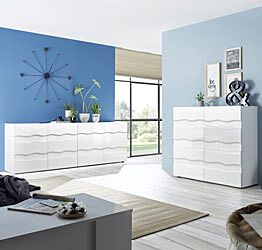 Sala moderna, composta da 2 Madie onda a 2 e 4 ante, Bianco lucido