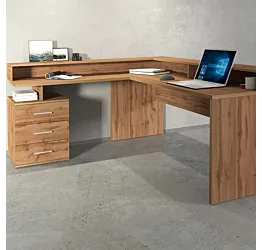 Scrivania angolare con sopralzo, 160x75x60 h cm, Rovere wotan