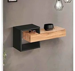 Composizione di 2 mobili sospesi da ingresso, 100x40x30 h cm, Nero e Rovere wotan