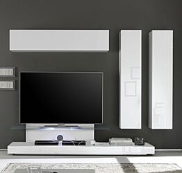 Parete attrezzata moderna di design, in finitura bianco laccato lucido