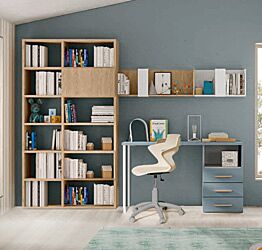 Zona studio moderna camerette, finitura Cadaques, Royal oak e Cemento artico