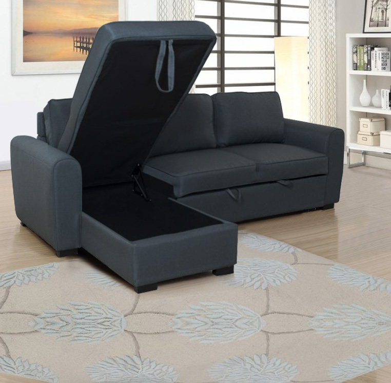Divano letto trasformabile Ultra Magnus con penisola in tessuto grigio scuro