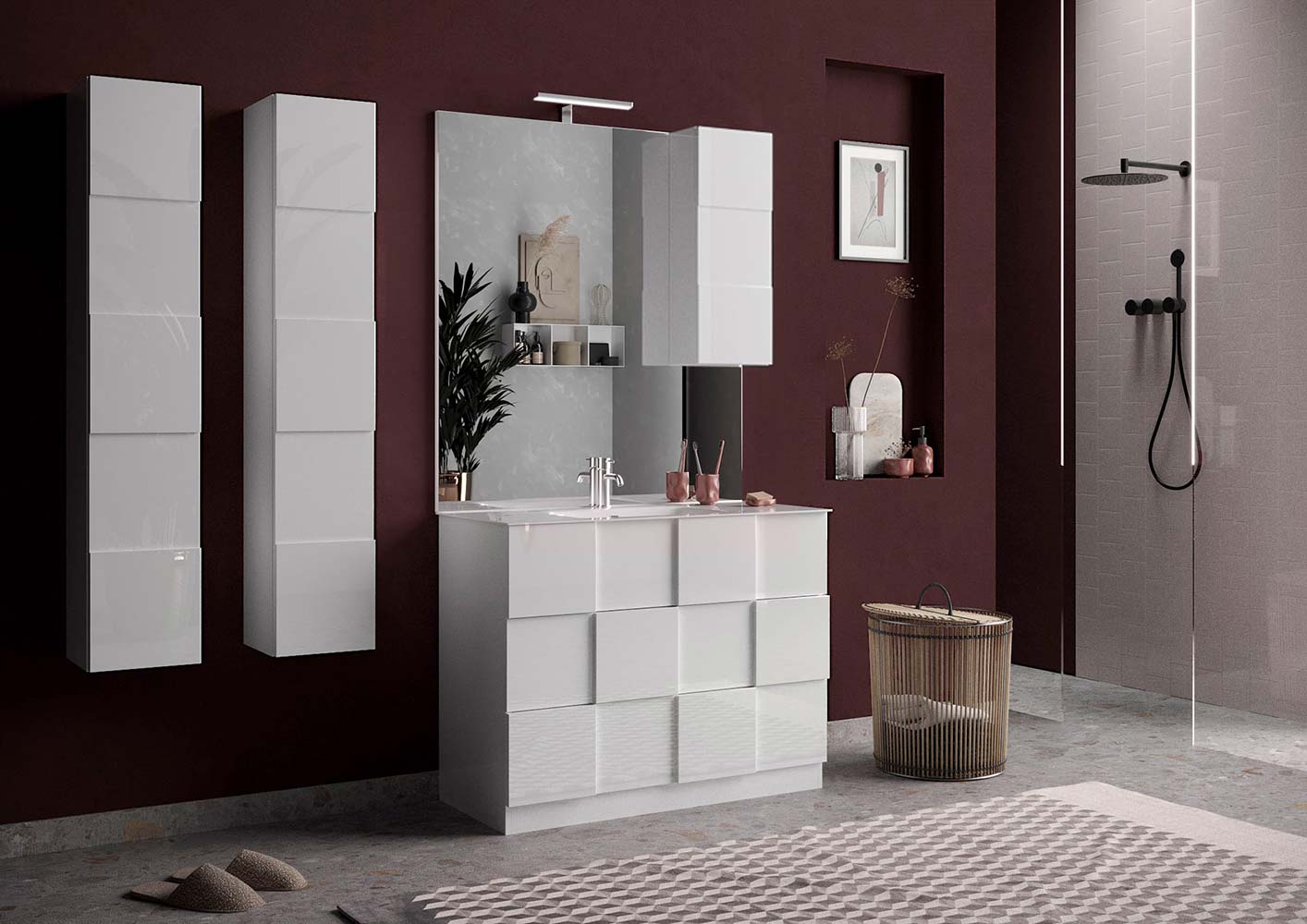 conveniente Mobile da bagno a terra 3 cassetti, finitura Bianco lucido
