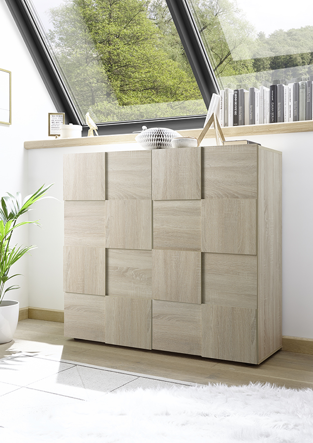 Credenza Moderna, Madia di Design, 2 ante Alta, Rovere Samoa