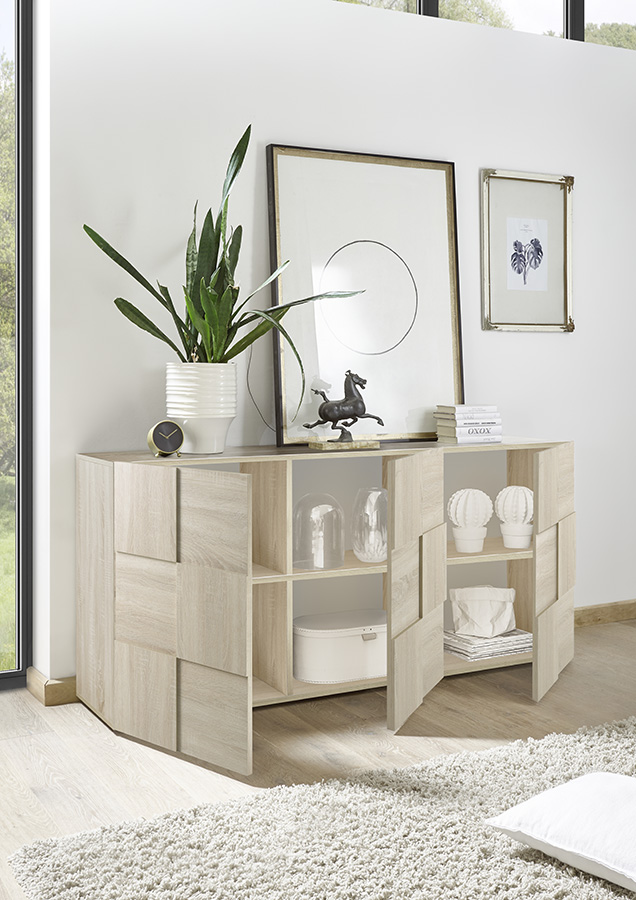 Credenza Moderna, Madia di Design, 3 ante, Rovere Samoa