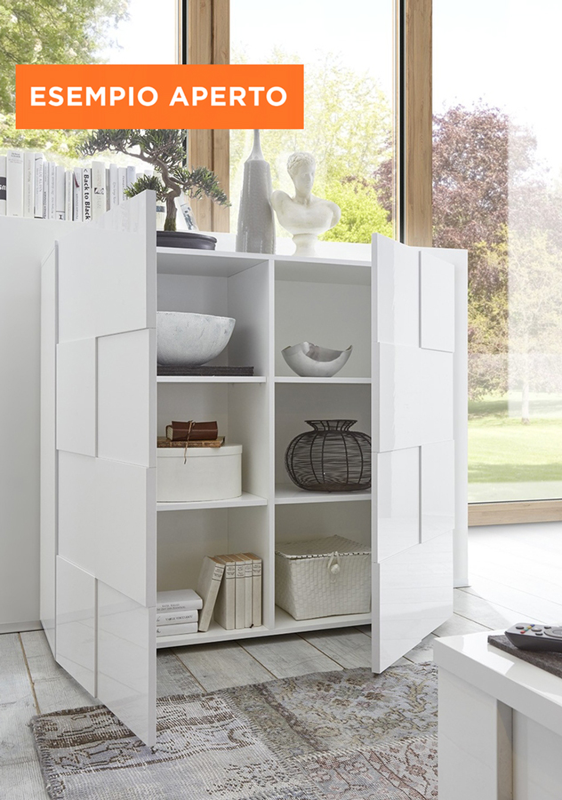 Credenza Moderna, Madia di Design, 2 ante Alta, Grigio Lucido