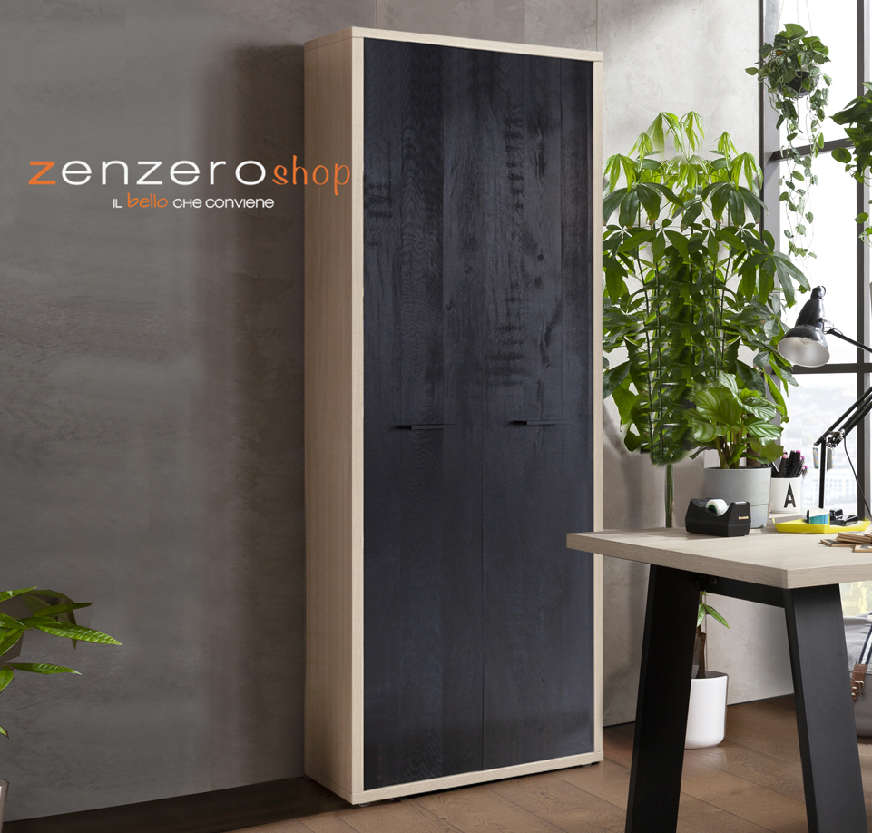 Libreria Leonardo con 5 ripiani in finitura Rovere e Nero chalet