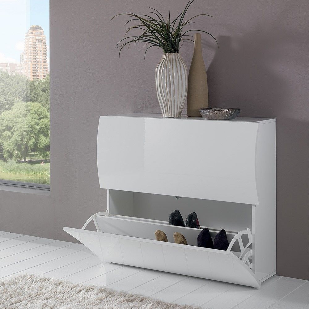 Scarpiera a 2 ante sagomate bianco laccato lucido, linea onda