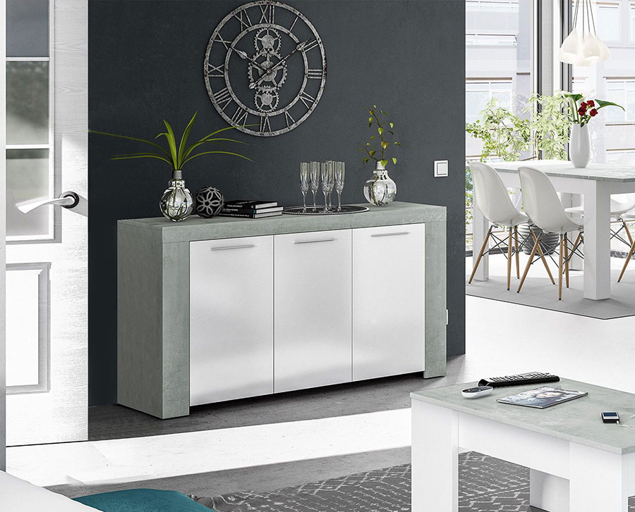 Credenza Bianco opaco con 3 ante cemento Zenzero Shop