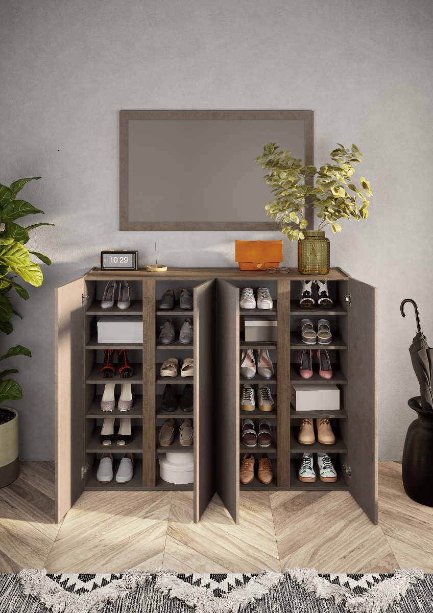  ingresso moderna con madia 4 ante, madia 2 ante, specchio e appendiabiti 