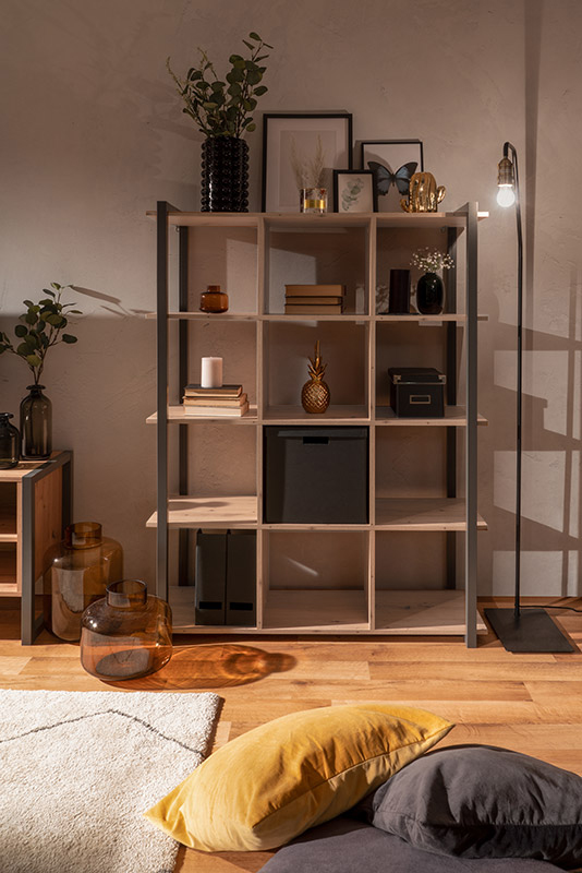 Libreria moderna stile Industry in finitura rovere nodato e antracite