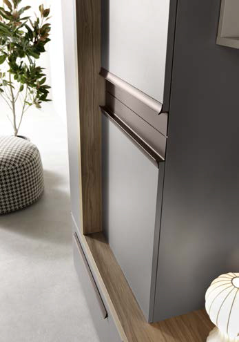 Parete attrezzata moderna Winnipeg in finitura Cachemire, Grigio londra e Noce naturale