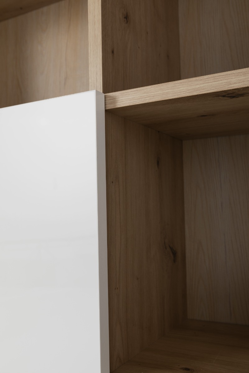 Libreria moderna da ufficio 2 ante,finitura Rovere e Bianco laccato