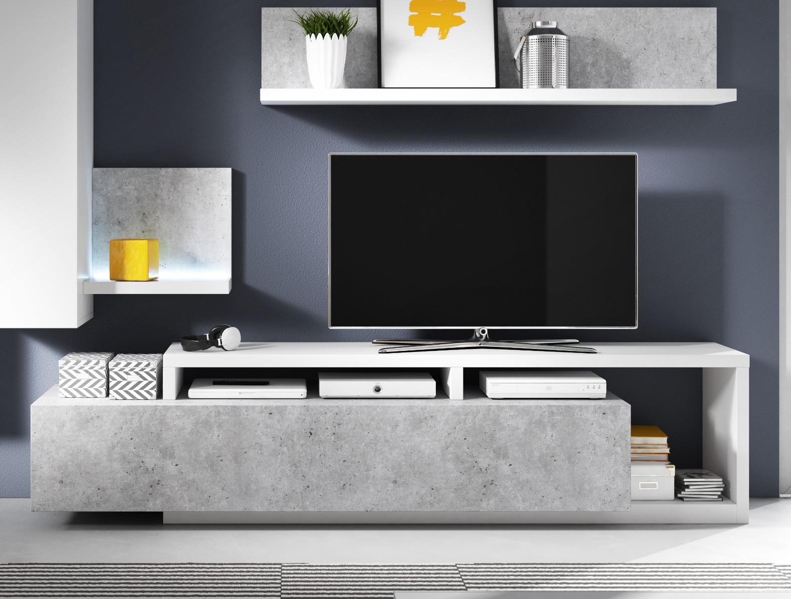 Porta TV Cracovia, grigio cemento e bianco opaco 