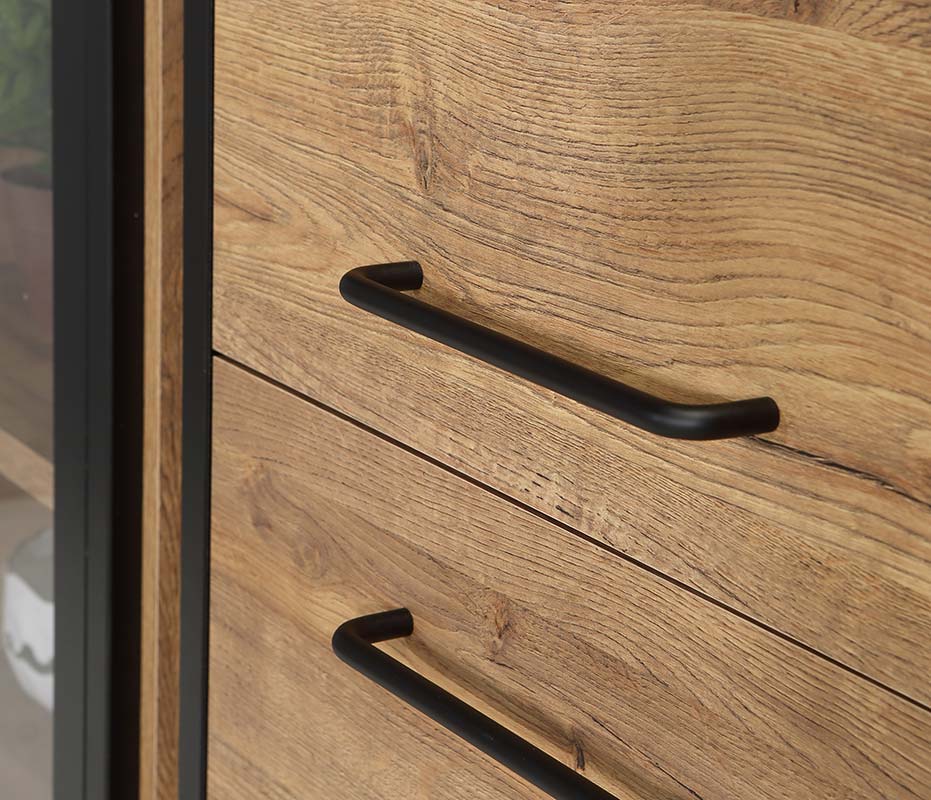 Vetrinetta industry 2 ante 1 cassetto, finitura Rovere Waterford e Nero