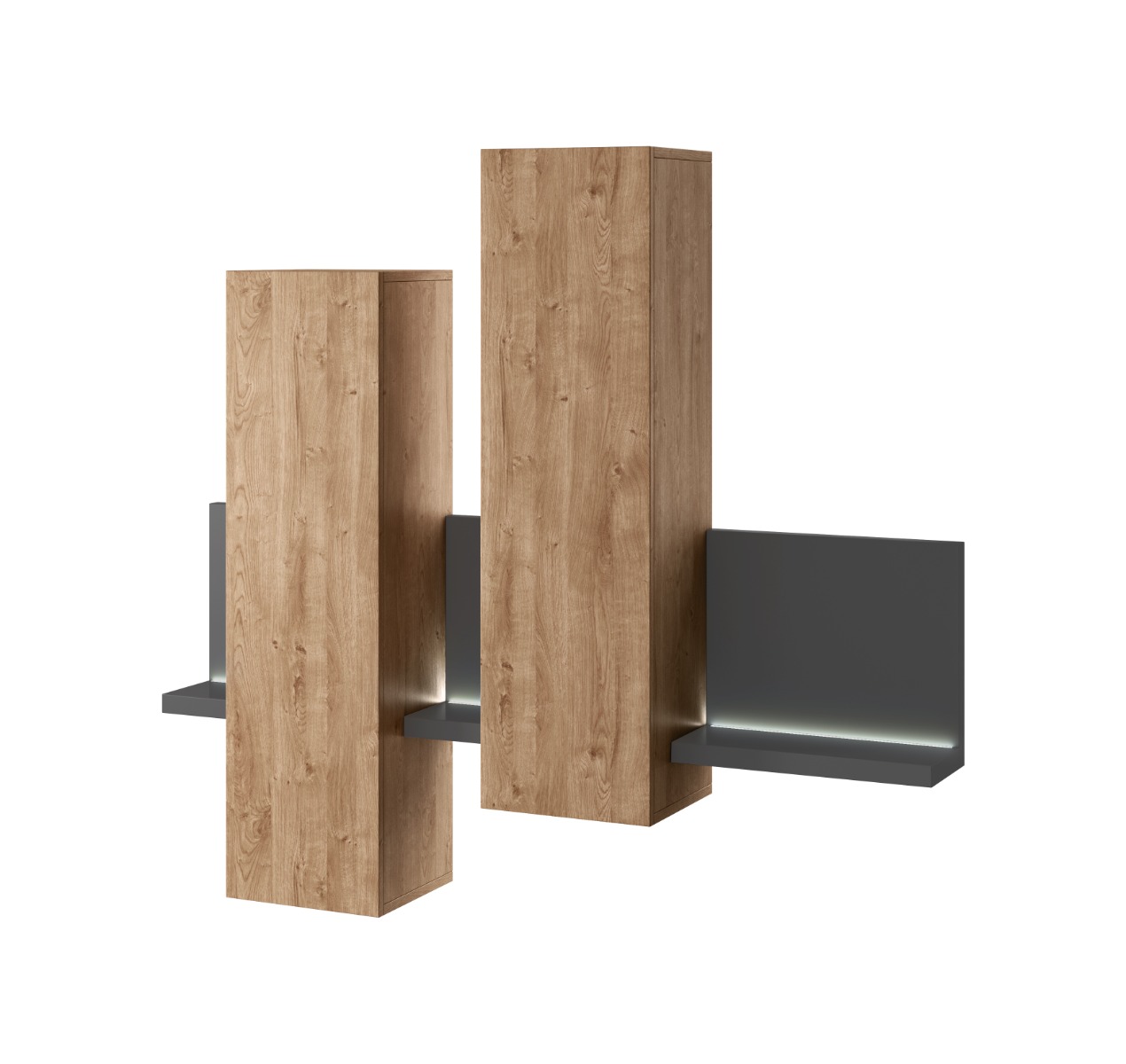 Parete attrezzata moderna, rovere rustico e antracite 