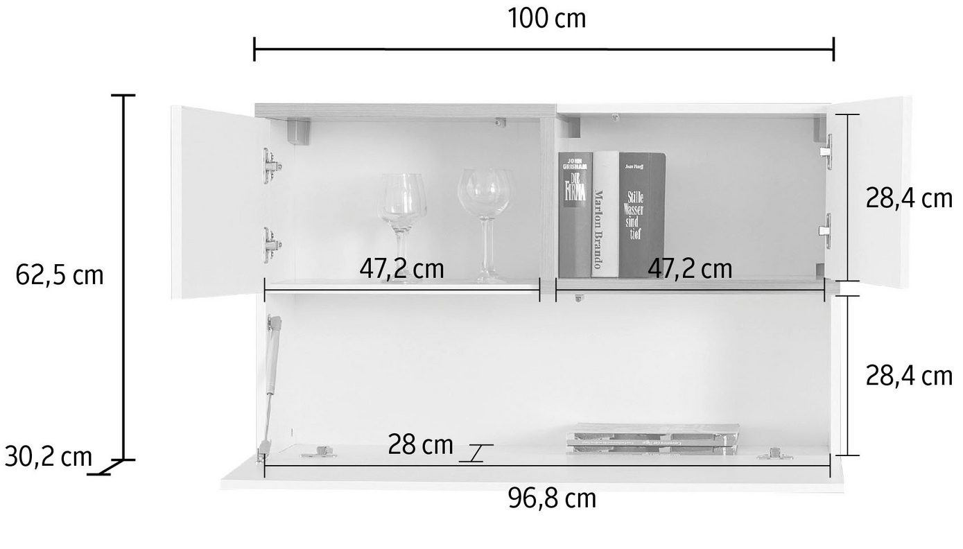 Pensile sospeso con una ribalta e 2 ante in finitura Bianco lucido e Ardesia
