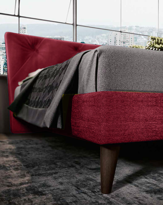 Letto matrimoniale ciliegia in tessuto, con testata retrofinita