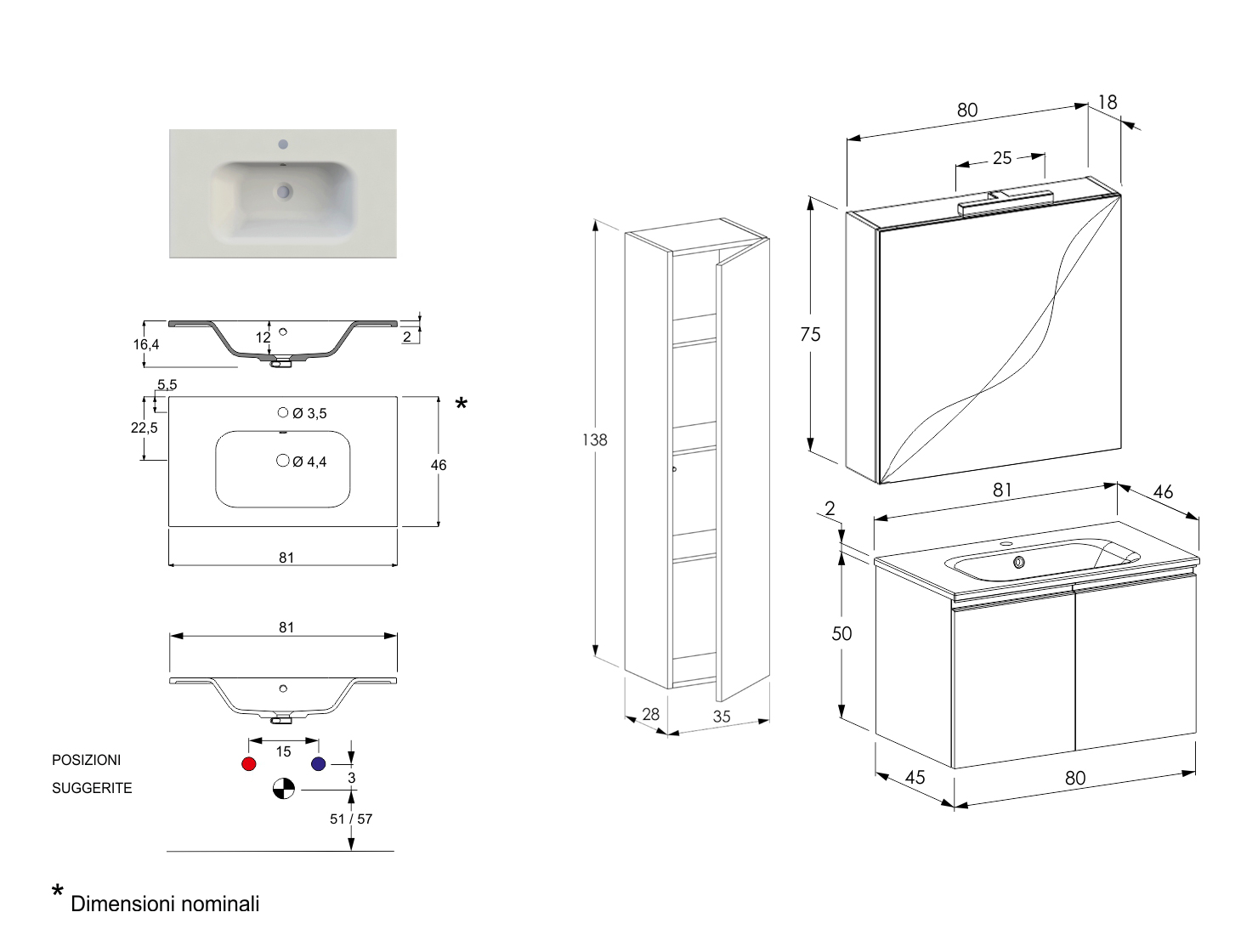 Mobile bagno prezzo basso, mobile con lavabo integrato, Havasu 5 Bis
