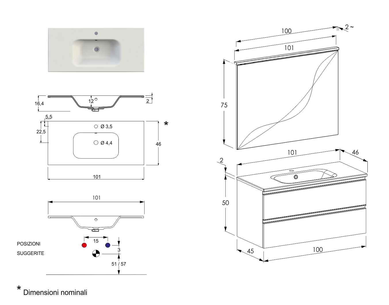 Mobili da bagno online, mobile moderno con lavabo integrato, Havasu 6