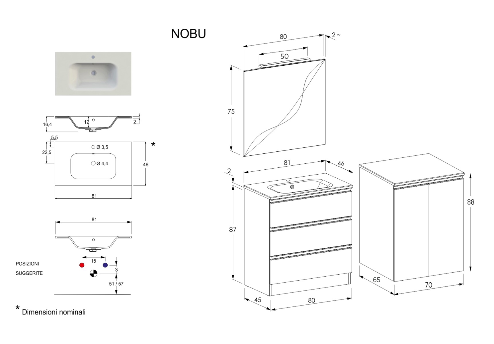 Coprilavatrice con 2 ante Bianco, Havasu 11