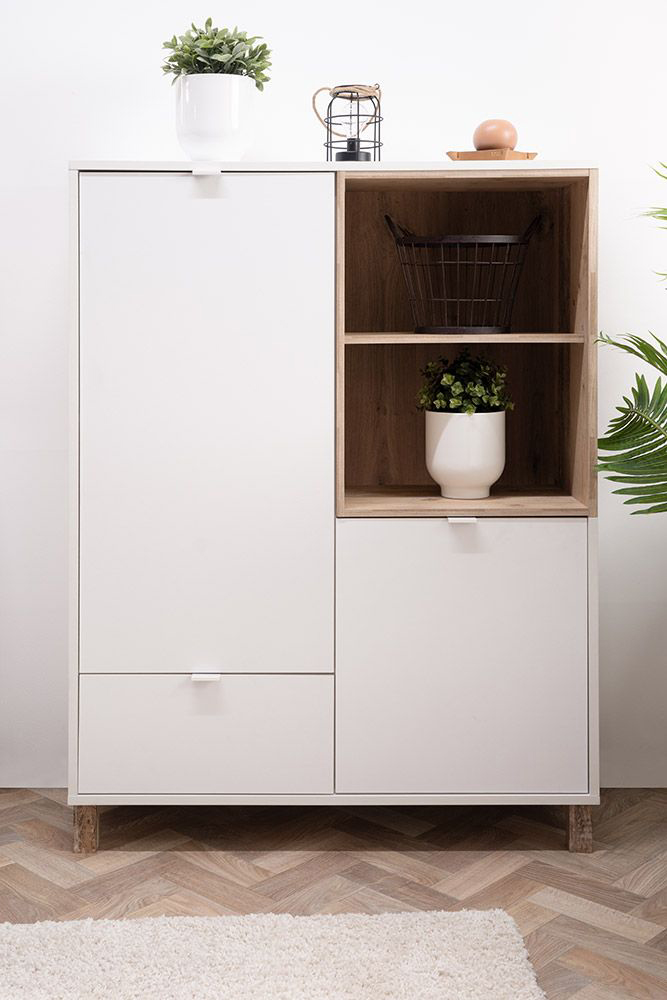 Madia buffet Kilsbo con 2 ante e 1 cassetto in finitura Bianco opaco e Legno vecchio