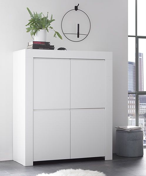 Vendita on line madie contenitore 4 ante, laccata bianco opaco con maniglia a gola