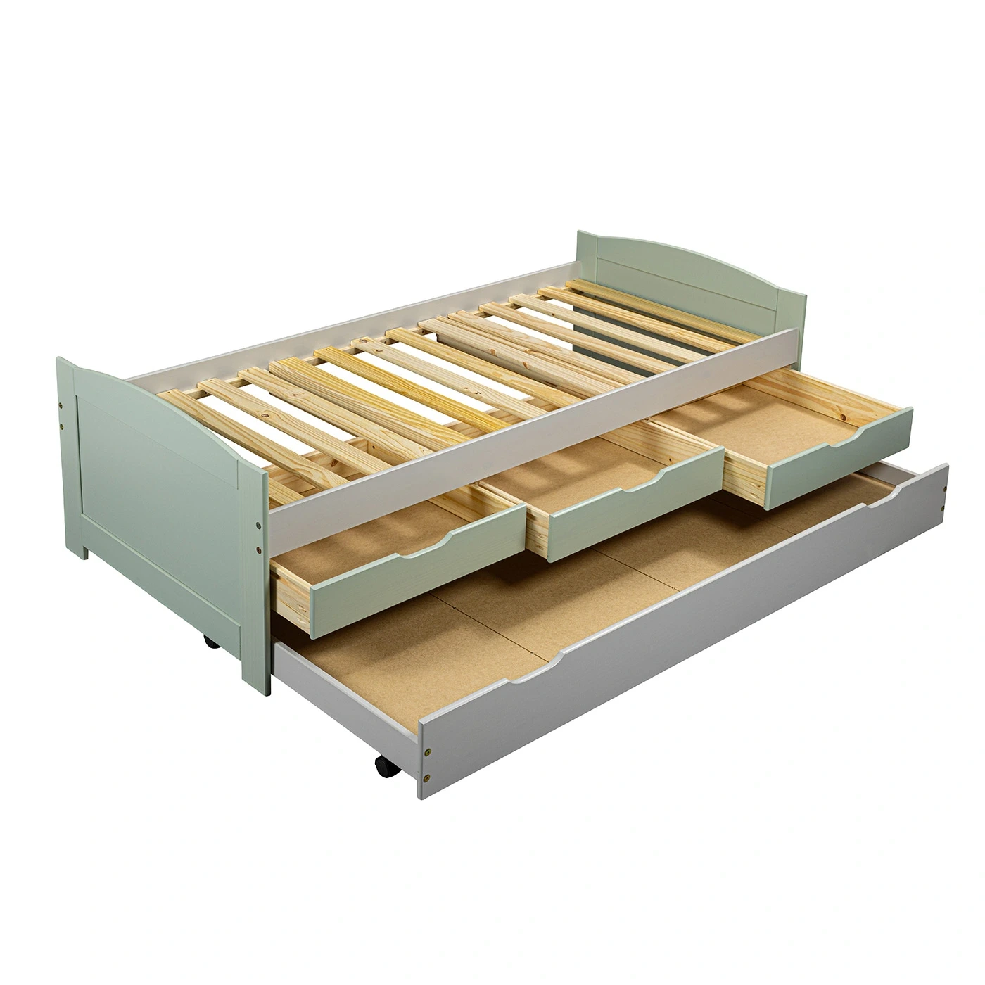 Divano letto con cassetti, secondo letto estraibile, Grigio chiaro e Salvia Zenzero Shop