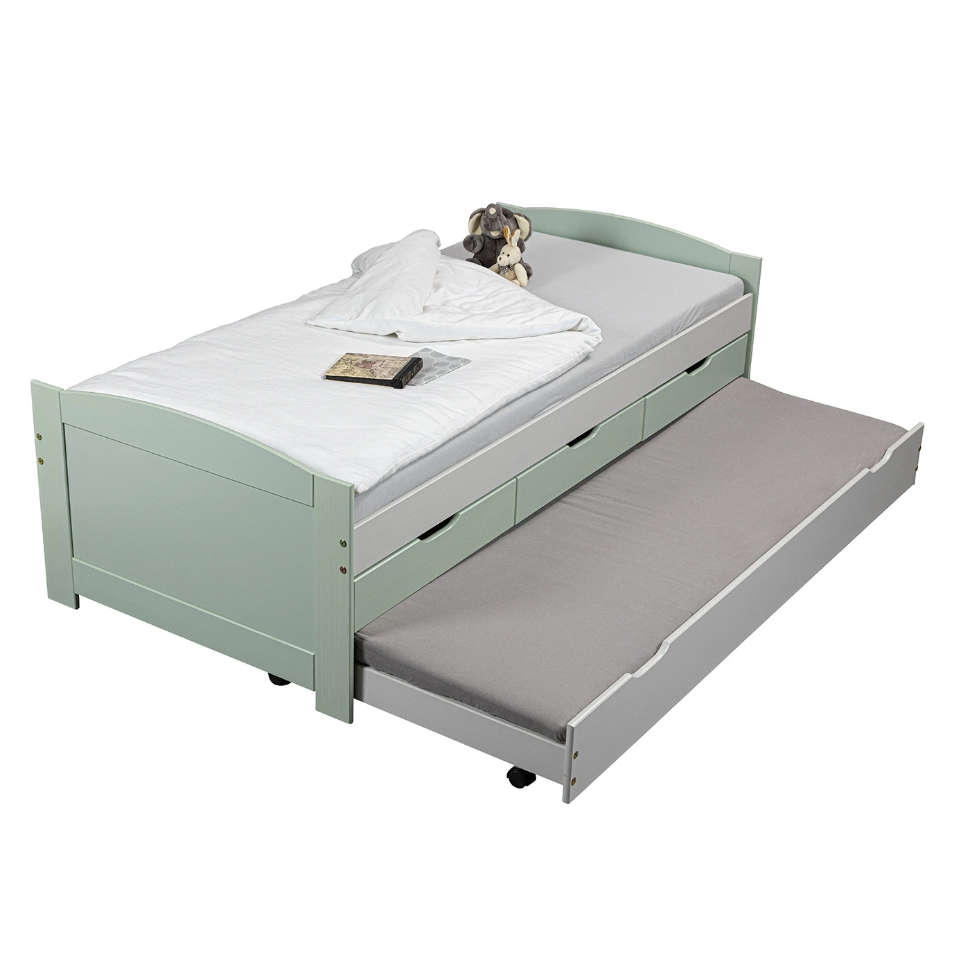 Divano letto con cassetti, secondo letto estraibile, Grigio chiaro e Salvia Zenzero Shop