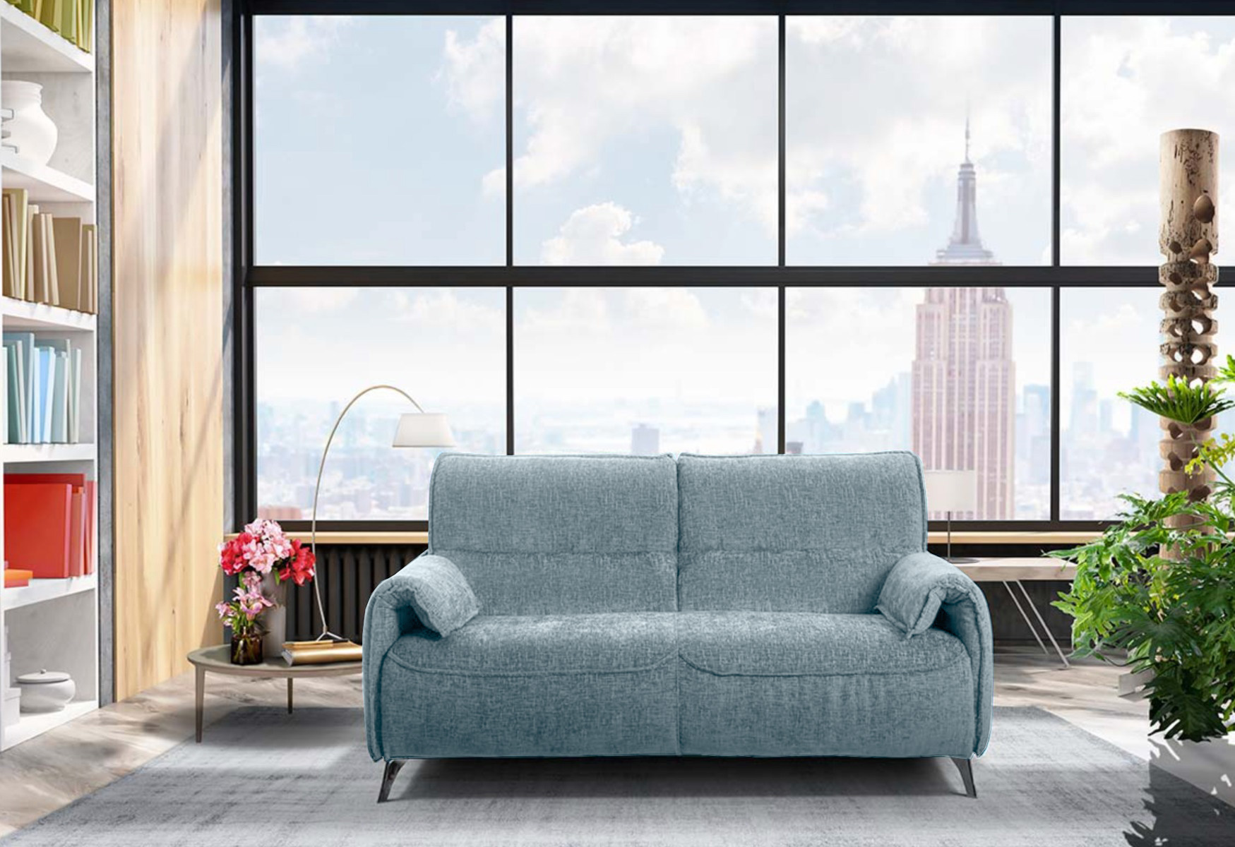 Divano letto K2 in tessuto sfoderabile, 3 posti