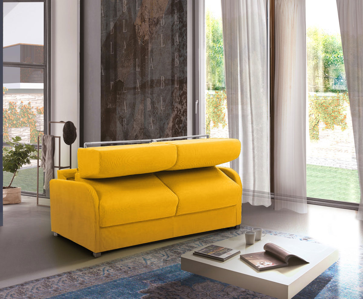 Divano letto moderno Charlie, 3 posti, finitura tessuto Cedro