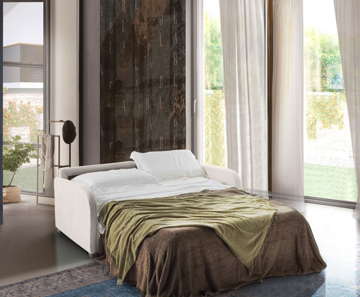 Divano letto Charlie Latte, 3 posti 