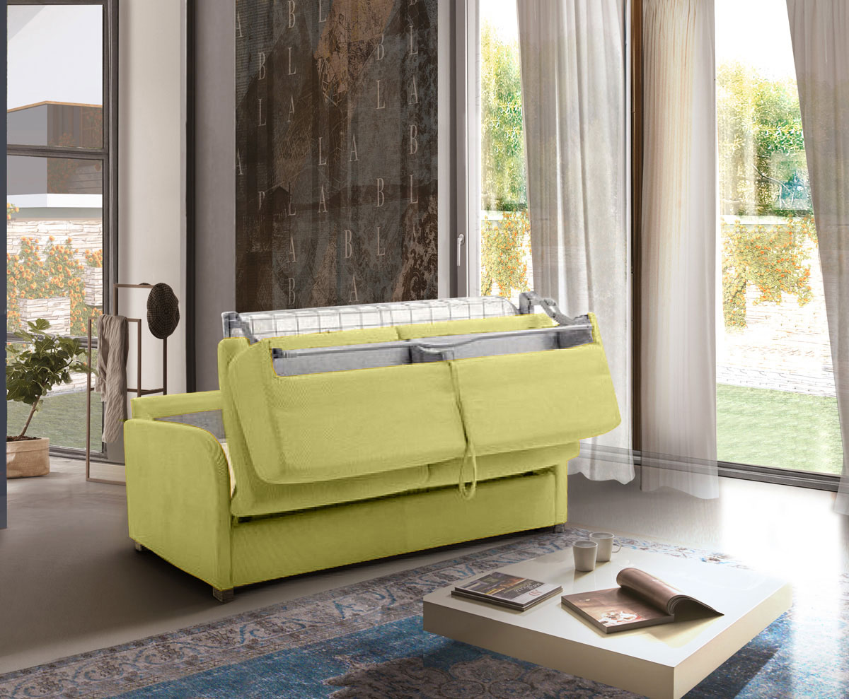 Divano letto Charlie a 3 posti, finitura tessuto Prato