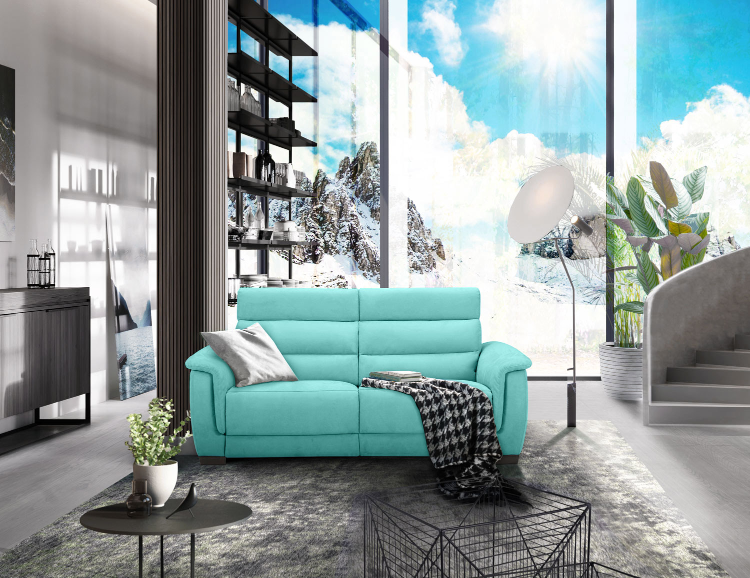 Divano moderno Vale 2 posti in finitura Cielo