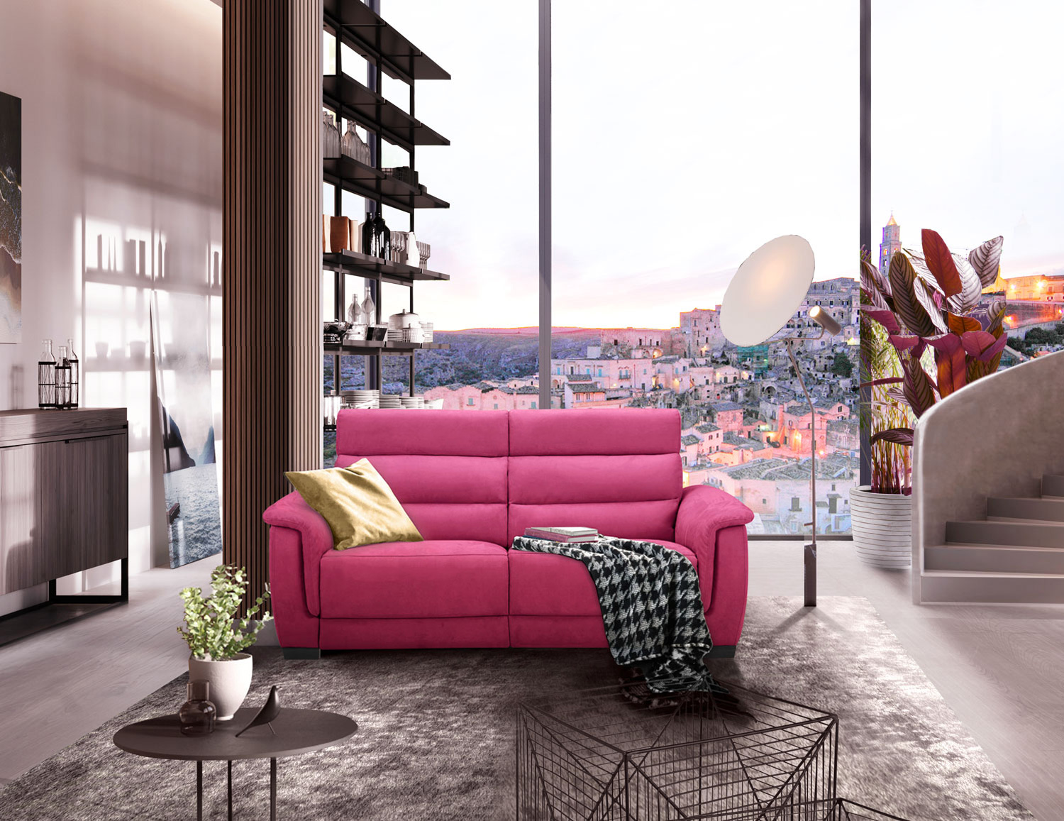 Divano Vale rosa Lampone, divano moderno a due posti