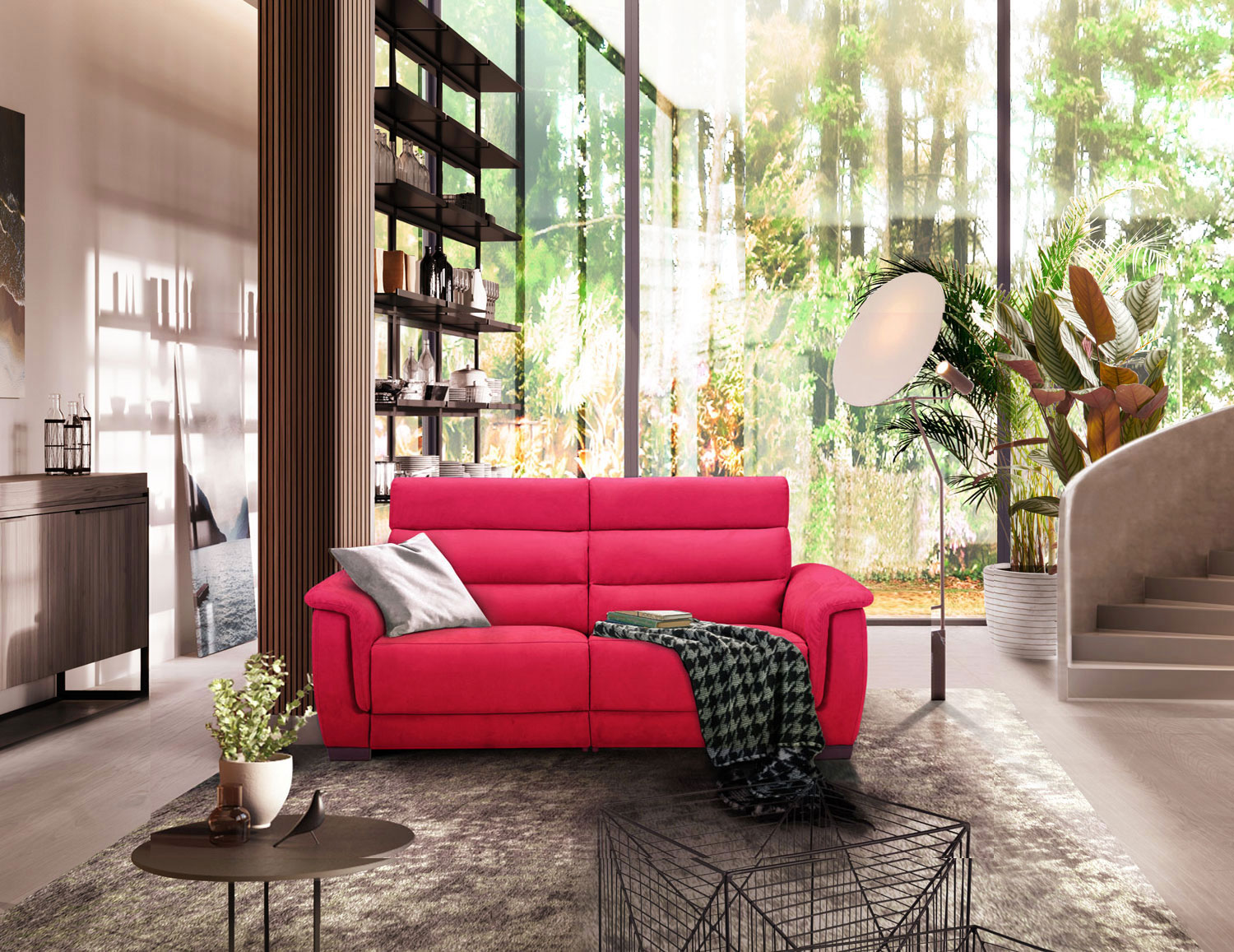 Divano rosso fragola Vale, divano moderno 2 posti