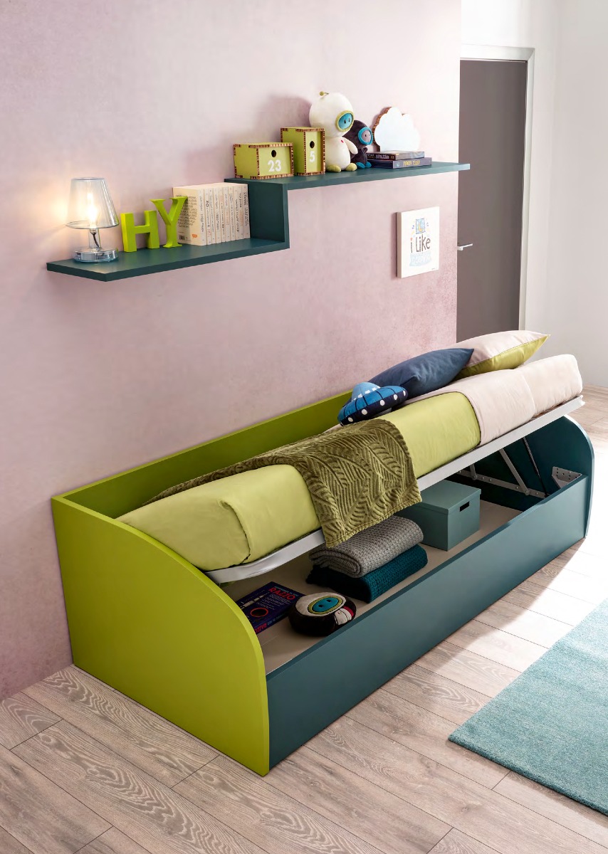 Divano letto Sail Moretti Compact con contenitore, Pavone e Oliva