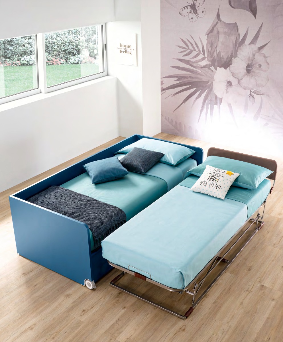 Divano letto Fillet Moretti Compact con secondo letto estraibile, Blu navy