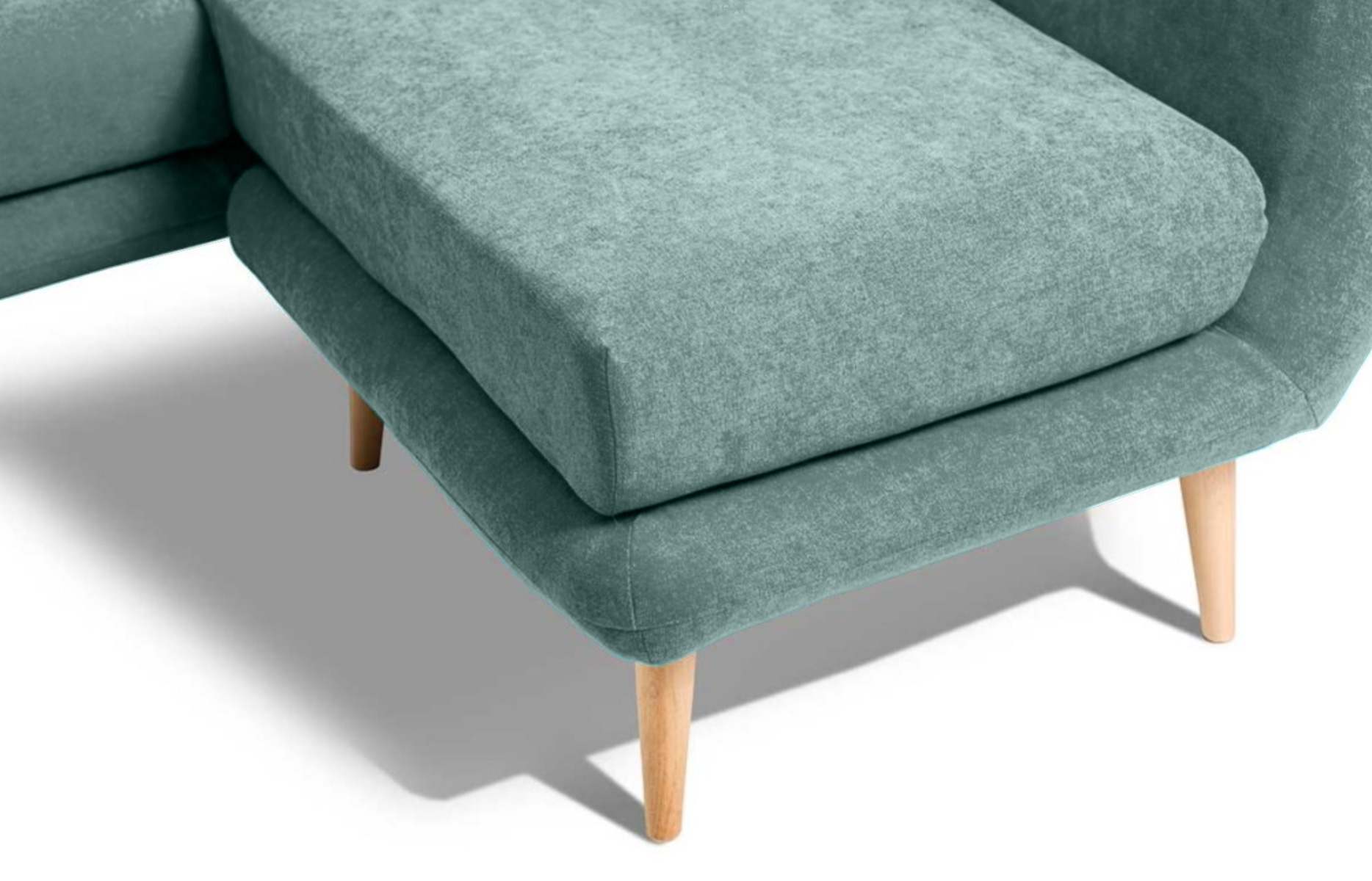 Divanetto moderno Manaslu con gambe in legno, 3 posti angolare