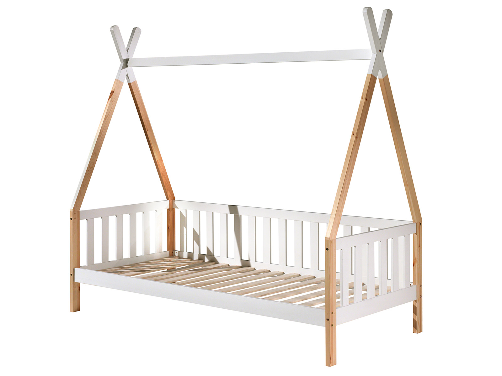 Divano letto  montessoriano per camerette in Pino naturale e Bianco laccato
