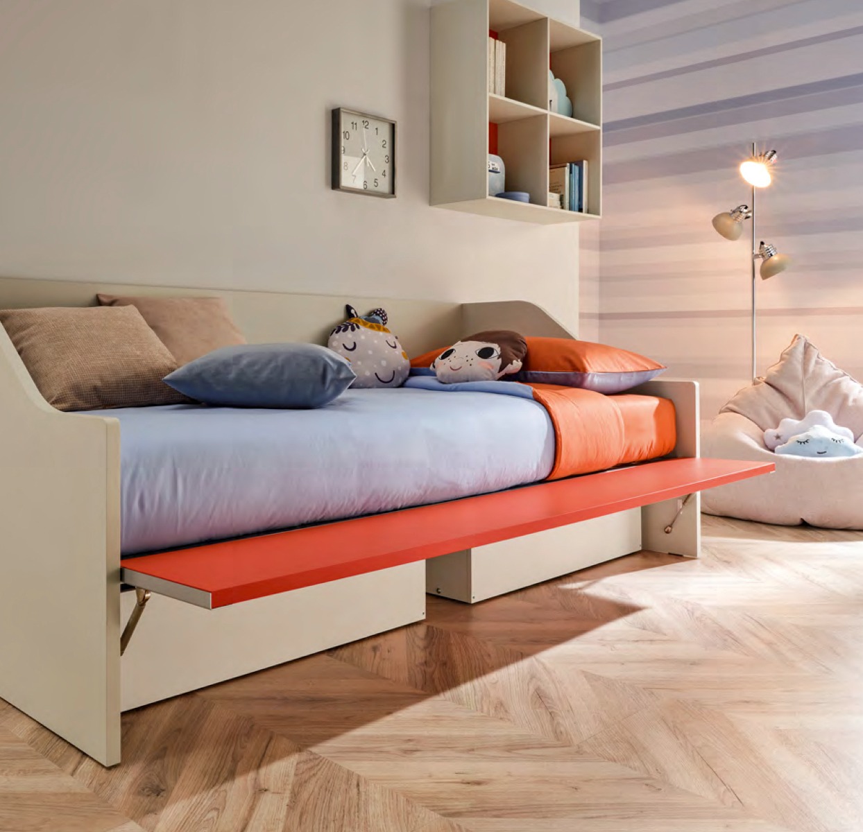 Divano letto Hill Moretti Compact con cassettoni, Quarzo e Mattone