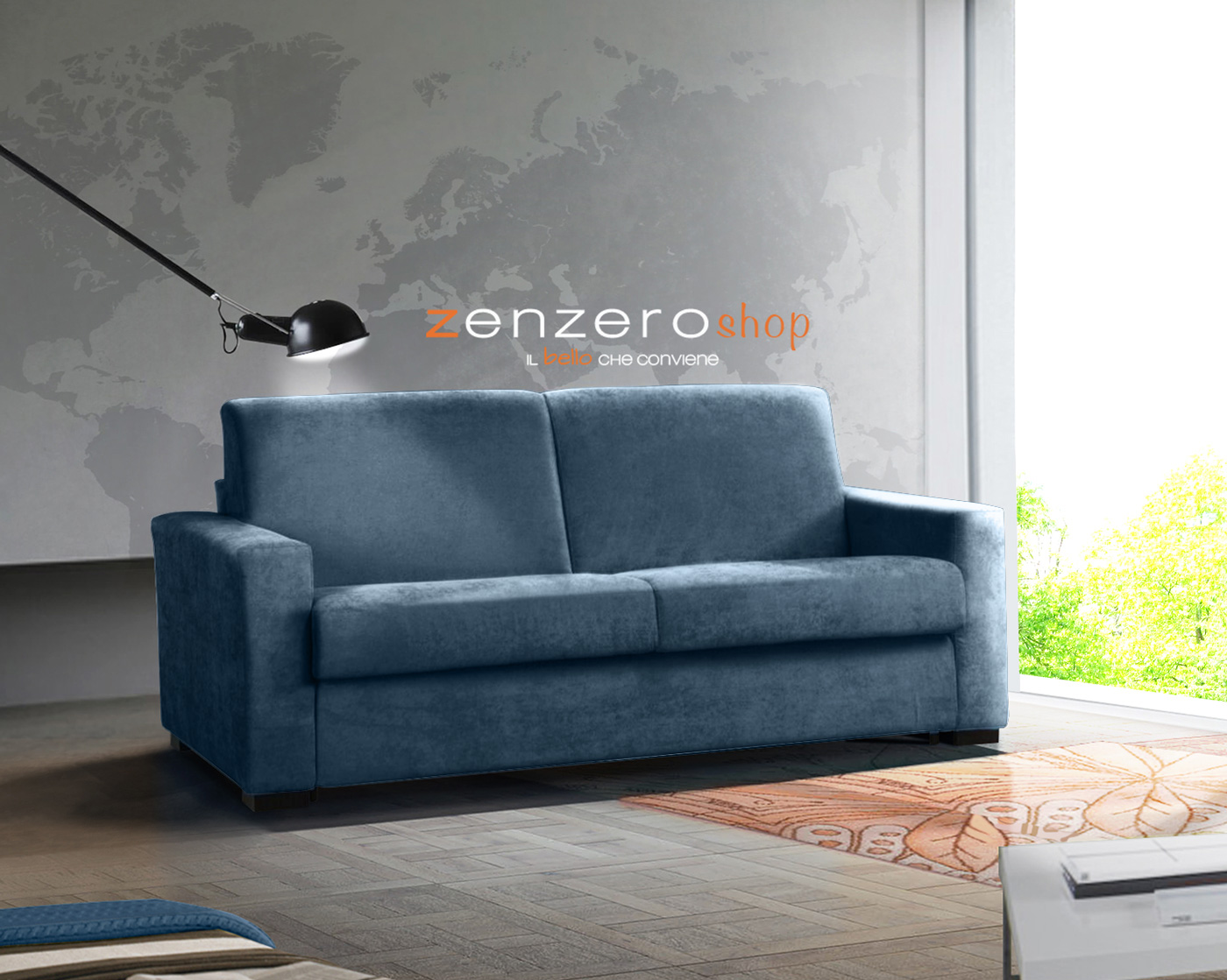 Divano letto modello Denali, sfoderabile a 3 posti maxi finitura Blu