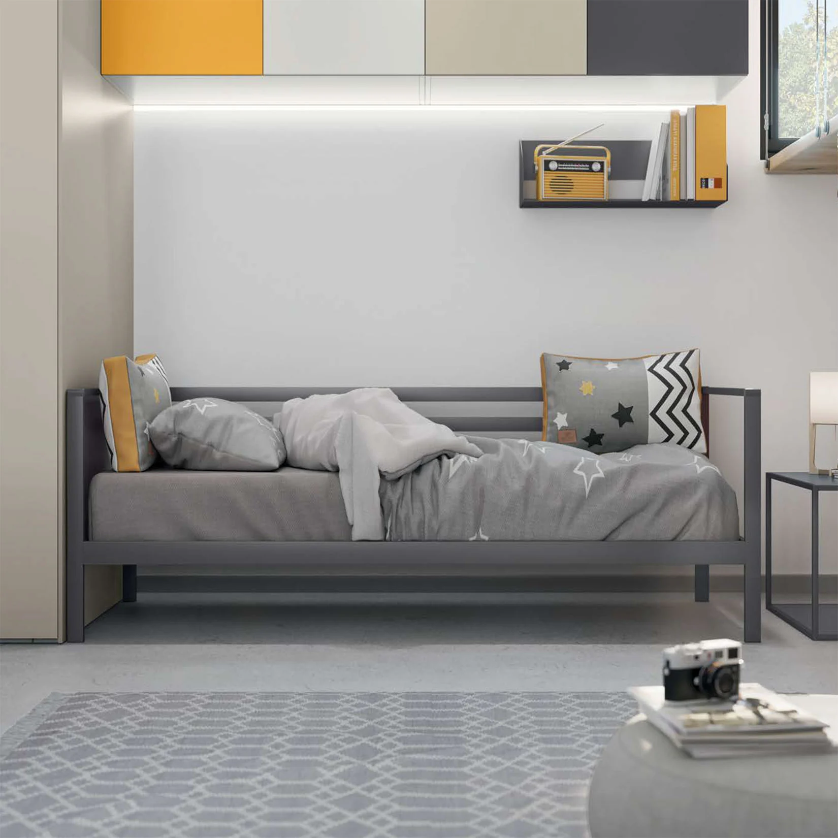 Divano letto Blow per camerette, Antracite e Grigio pietra Zenzero Shop