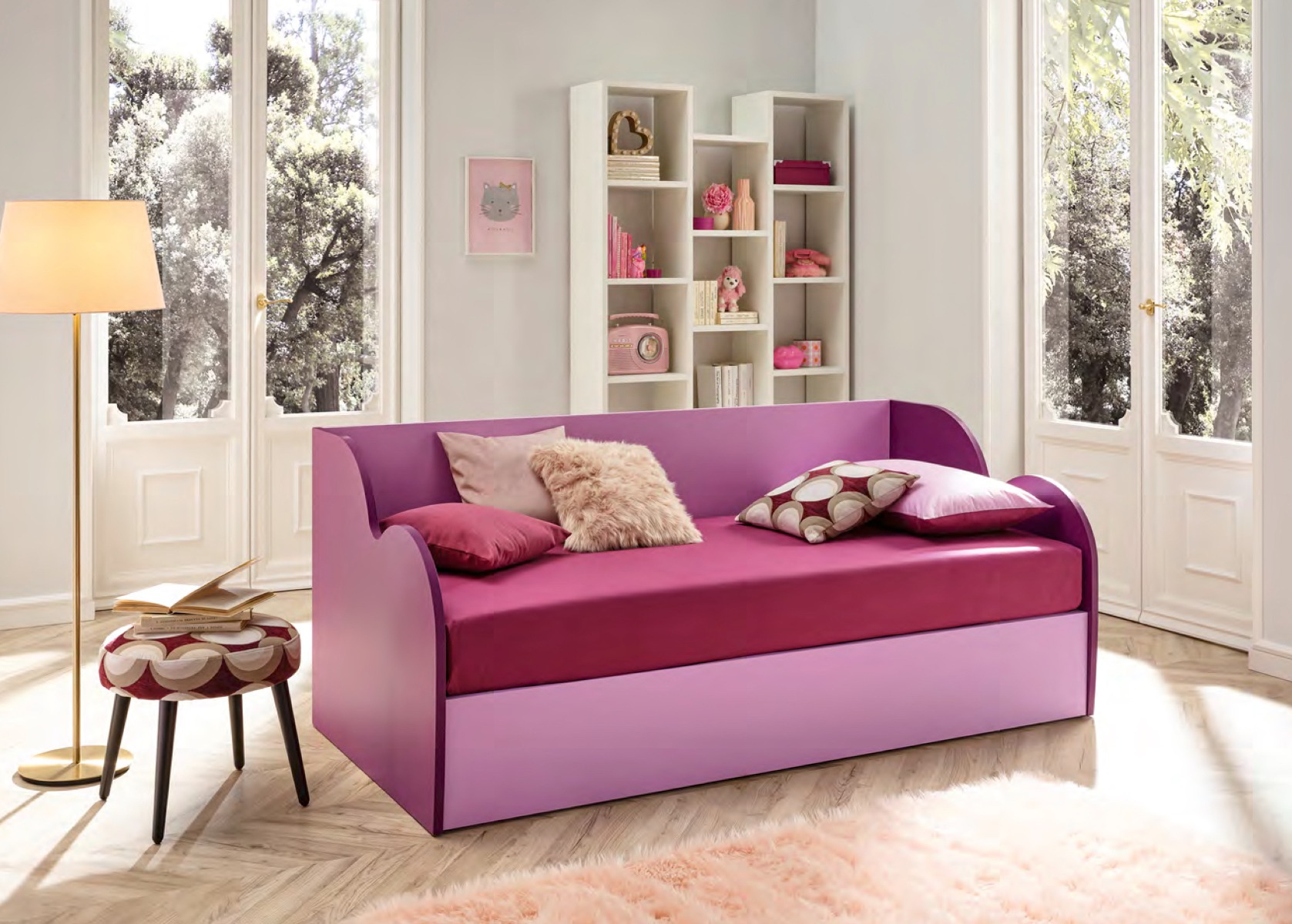 Divano letto Air Moretti Compact con contenitore, finitura Lampone e Lilla
